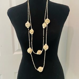 Neutral color double strand necklace